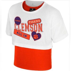 Colosseum White & Orange Clemson Tigers 2-Fer Short Sleeve Tee Size L 10-12 NWT
